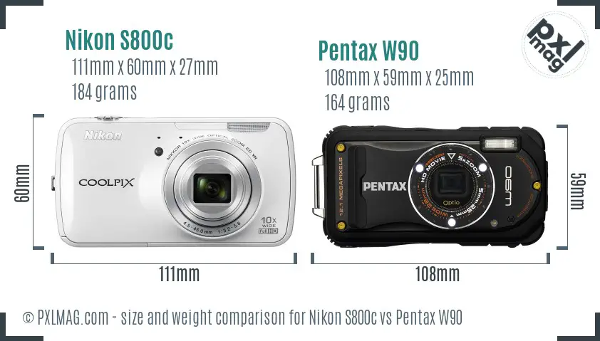Nikon S800c vs Pentax W90 size comparison