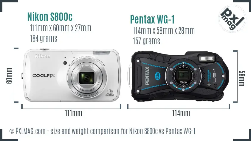 Nikon S800c vs Pentax WG-1 size comparison