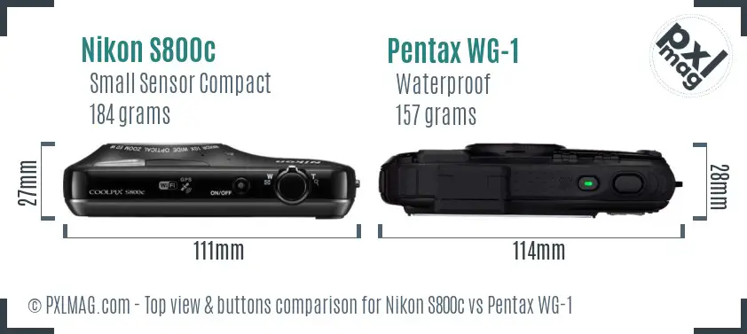 Nikon S800c vs Pentax WG-1 top view buttons comparison