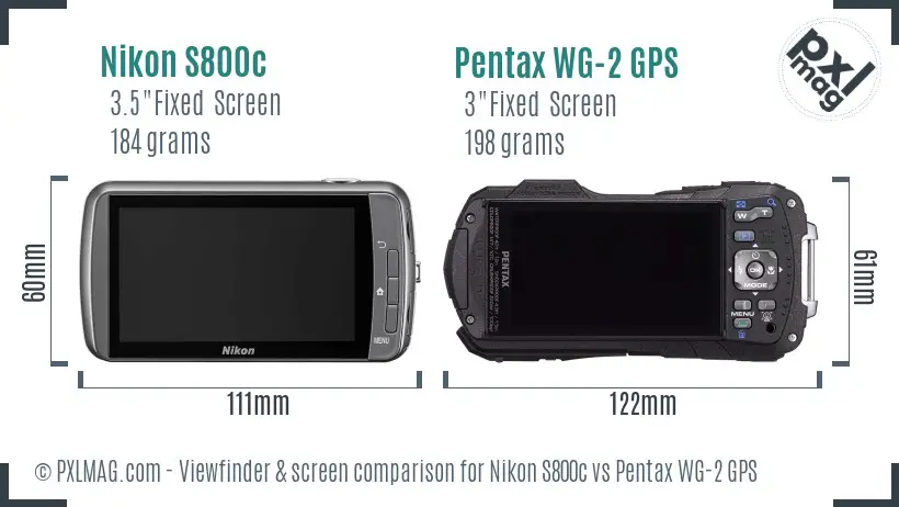 Nikon S800c vs Pentax WG-2 GPS Screen and Viewfinder comparison