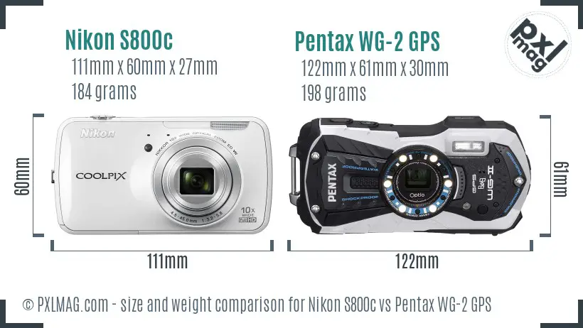 Nikon S800c vs Pentax WG-2 GPS size comparison