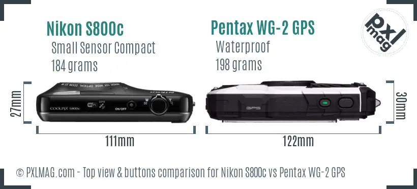 Nikon S800c vs Pentax WG-2 GPS top view buttons comparison