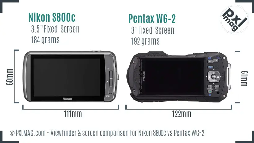 Nikon S800c vs Pentax WG-2 Screen and Viewfinder comparison