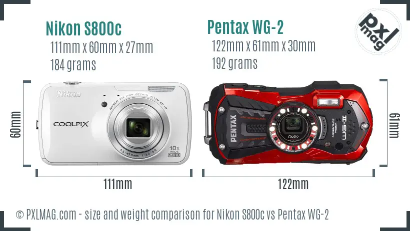 Nikon S800c vs Pentax WG-2 size comparison