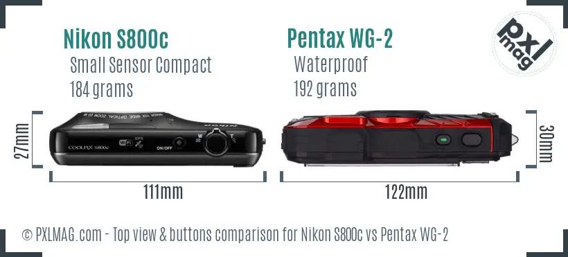 Nikon S800c vs Pentax WG-2 top view buttons comparison