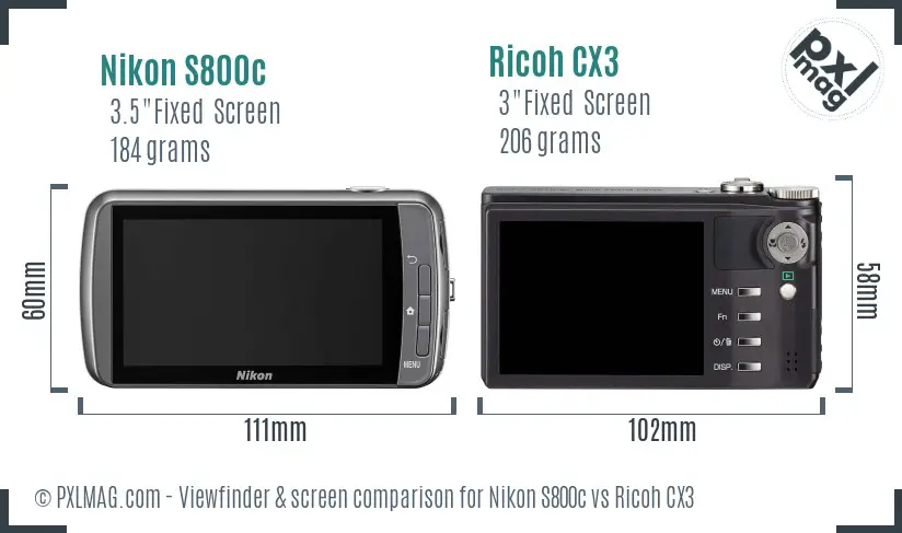 Nikon S800c vs Ricoh CX3 Screen and Viewfinder comparison Nikon S800c vs Ricoh CX3 Screen and Viewfinder comparison