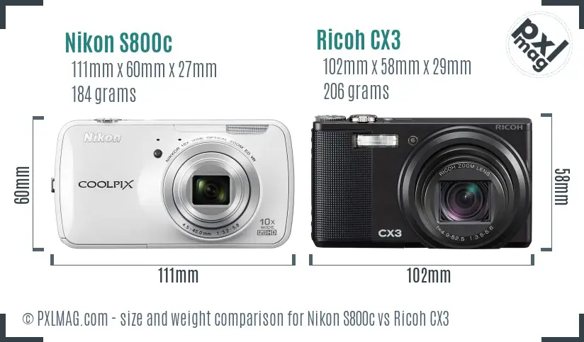 Nikon S800c vs Ricoh CX3 size comparison Nikon S800c vs Ricoh CX3 size comparison