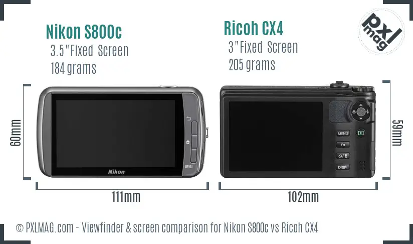 Nikon S800c vs Ricoh CX4 Screen and Viewfinder comparison