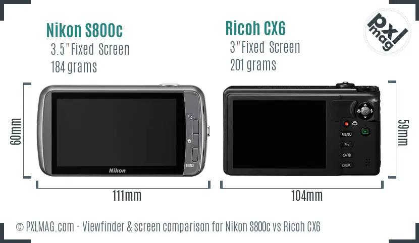 Nikon S800c vs Ricoh CX6 Screen and Viewfinder comparison