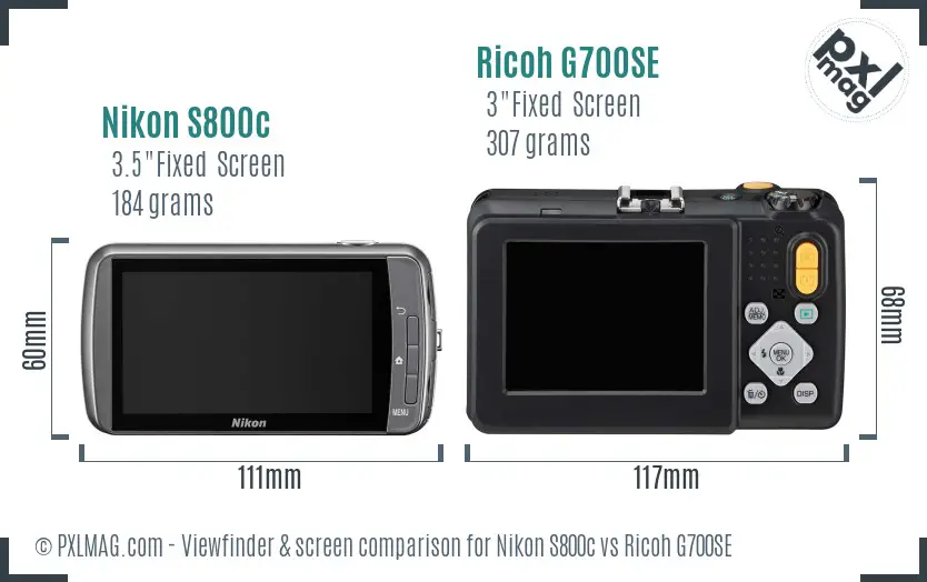 Nikon S800c vs Ricoh G700SE Screen and Viewfinder comparison