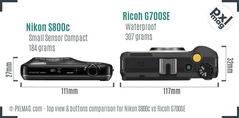 Nikon S800c vs Ricoh G700SE top view buttons comparison