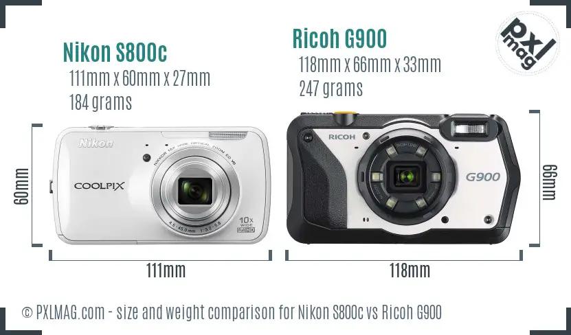 Nikon S800c vs Ricoh G900 size comparison Nikon S800c vs Ricoh G900 size comparison