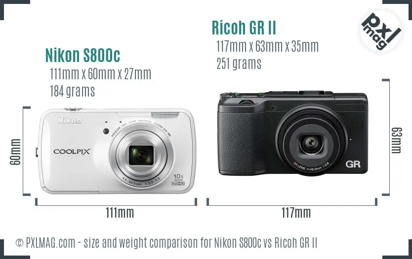 Nikon S800c vs Ricoh GR II size comparison
