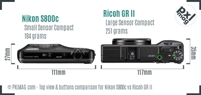 Nikon S800c vs Ricoh GR II top view buttons comparison