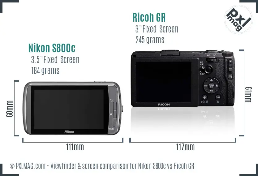 Nikon S800c vs Ricoh GR Screen and Viewfinder comparison
