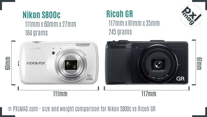 Nikon S800c vs Ricoh GR size comparison