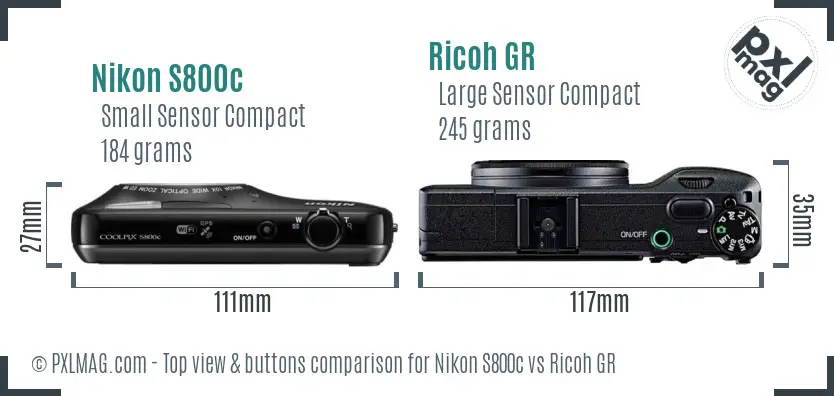 Nikon S800c vs Ricoh GR top view buttons comparison