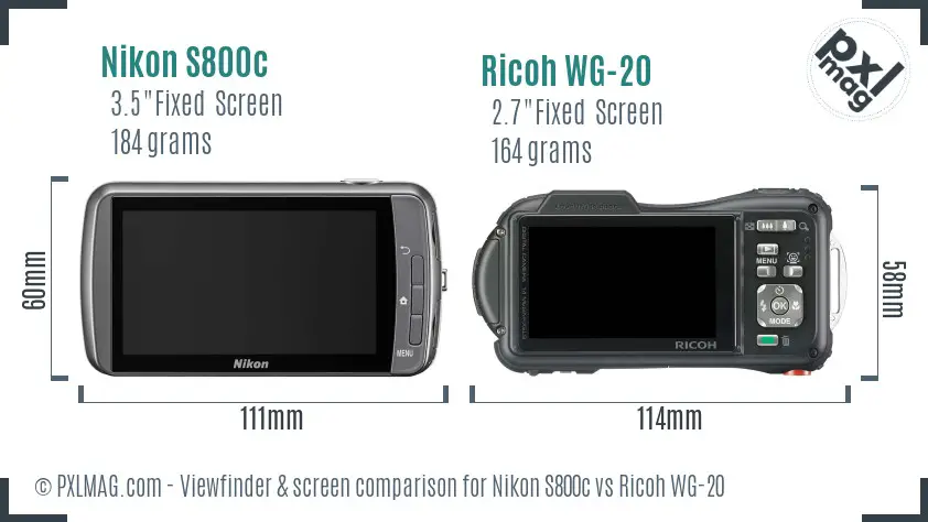 Nikon S800c vs Ricoh WG-20 Screen and Viewfinder comparison