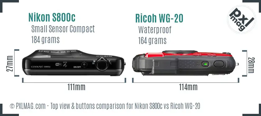 Nikon S800c vs Ricoh WG-20 top view buttons comparison