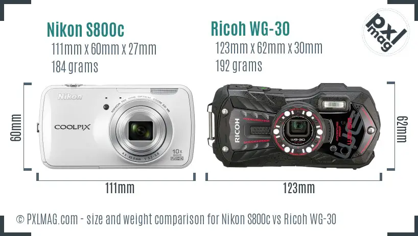 Nikon S800c vs Ricoh WG-30 size comparison Nikon S800c vs Ricoh WG-30 size comparison