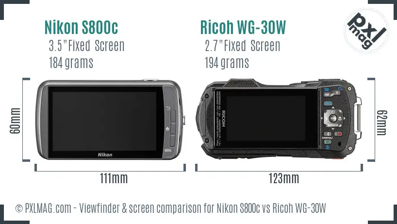 Nikon S800c vs Ricoh WG-30W Screen and Viewfinder comparison