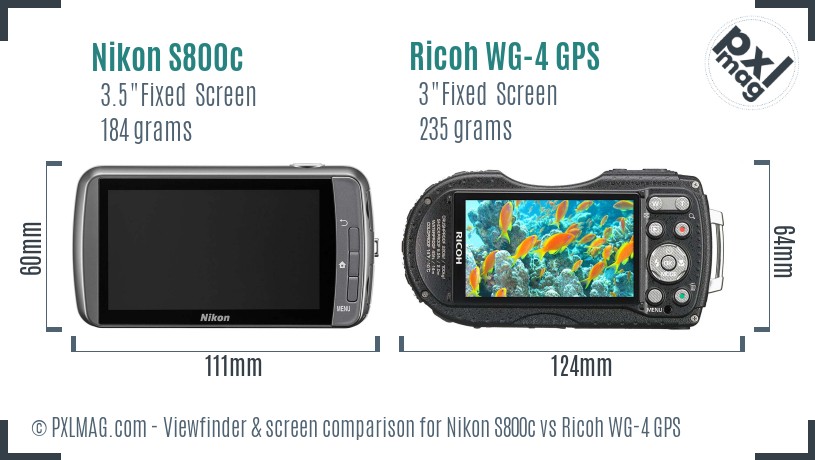 Nikon S800c vs Ricoh WG-4 GPS Screen and Viewfinder comparison