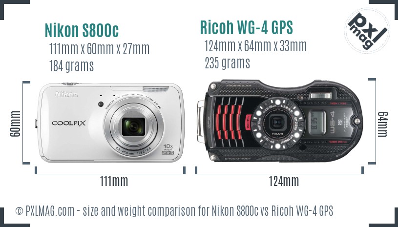 Nikon S800c vs Ricoh WG-4 GPS size comparison Nikon S800c vs Ricoh WG-4 GPS size comparison