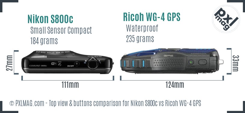 Nikon S800c vs Ricoh WG-4 GPS top view buttons comparison