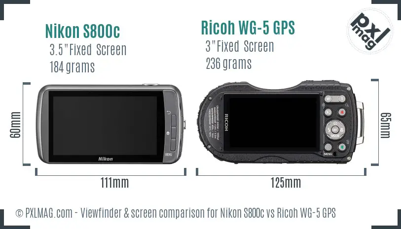 Nikon S800c vs Ricoh WG-5 GPS Screen and Viewfinder comparison