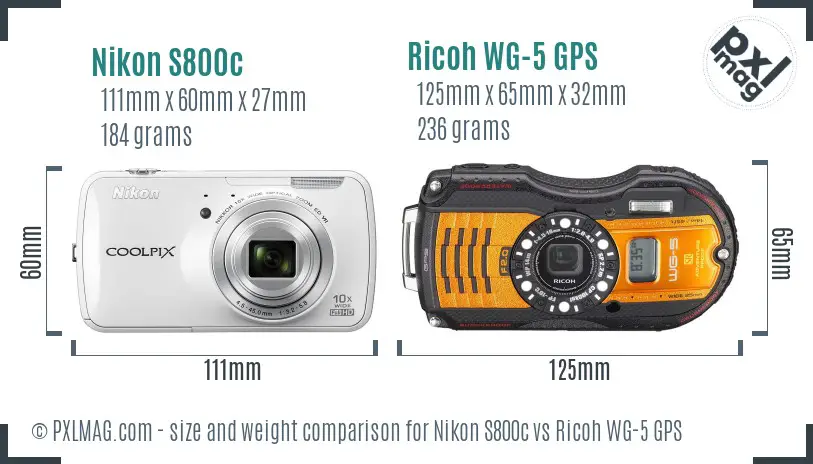 Nikon S800c vs Ricoh WG-5 GPS size comparison