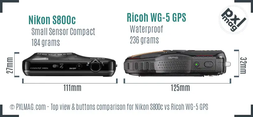 Nikon S800c vs Ricoh WG-5 GPS top view buttons comparison