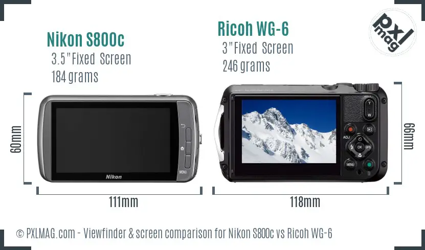 Nikon S800c vs Ricoh WG-6 Screen and Viewfinder comparison