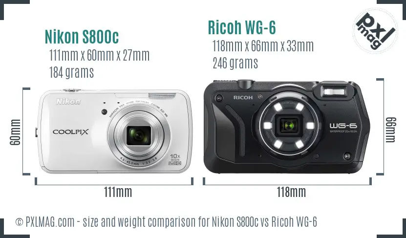 Nikon S800c vs Ricoh WG-6 size comparison Nikon S800c vs Ricoh WG-6 size comparison