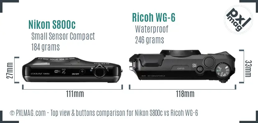 Nikon S800c vs Ricoh WG-6 top view buttons comparison
