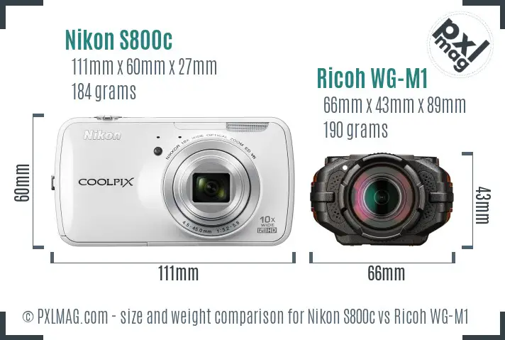 Nikon S800c vs Ricoh WG-M1 size comparison