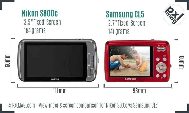 Nikon S800c vs Samsung CL5 Screen and Viewfinder comparison
