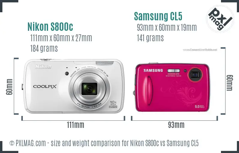 Nikon S800c vs Samsung CL5 size comparison