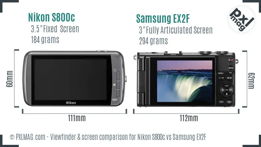 Nikon S800c vs Samsung EX2F Screen and Viewfinder comparison