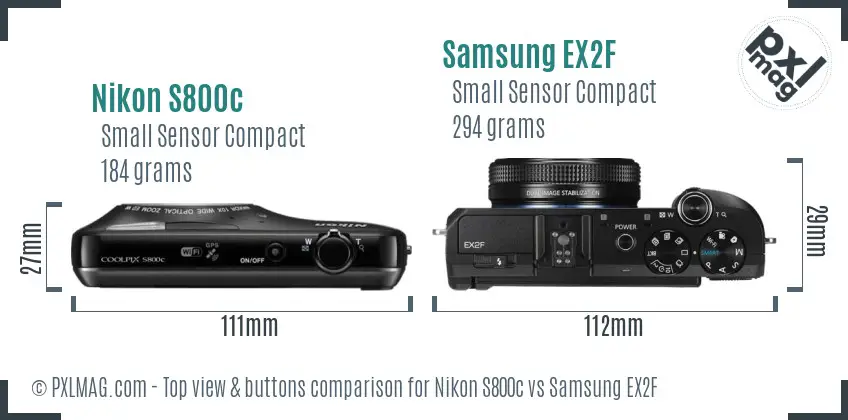 Nikon S800c vs Samsung EX2F top view buttons comparison
