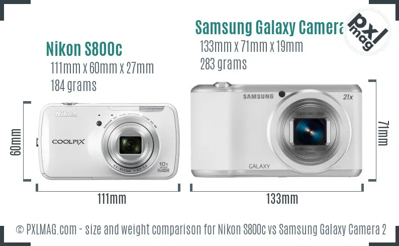 Nikon S800c vs Samsung Galaxy Camera 2 size comparison