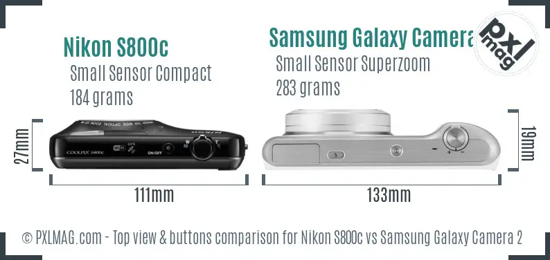 Nikon S800c vs Samsung Galaxy Camera 2 top view buttons comparison