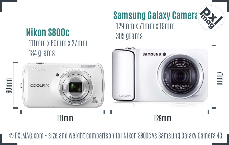 Nikon S800c vs Samsung Galaxy Camera 4G size comparison