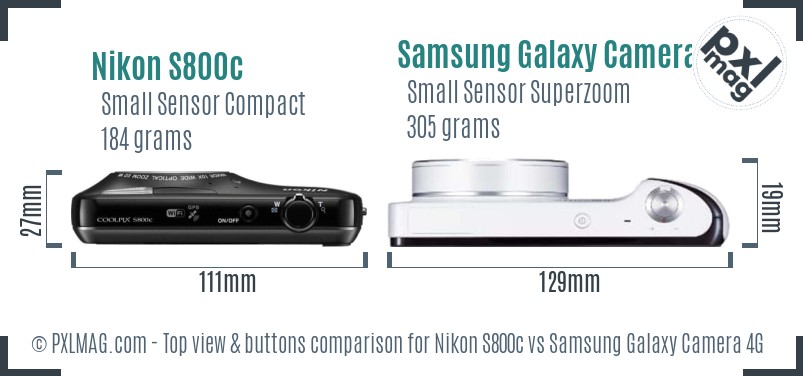 Nikon S800c vs Samsung Galaxy Camera 4G top view buttons comparison