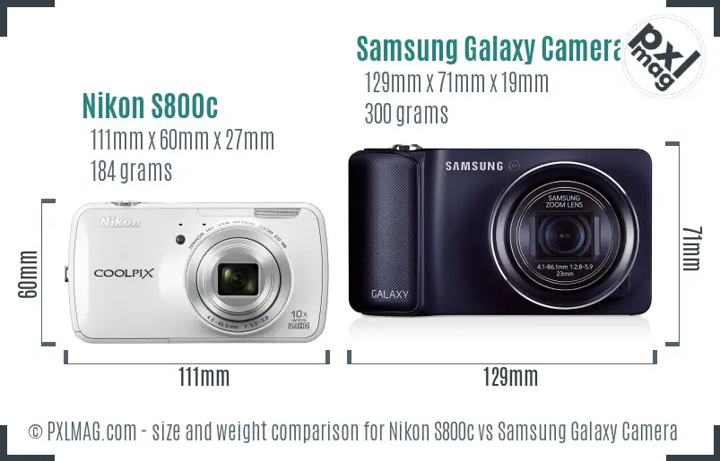 Nikon S800c vs Samsung Galaxy Camera size comparison