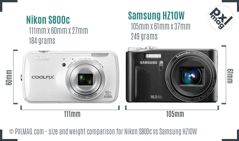 Nikon S800c vs Samsung HZ10W size comparison
