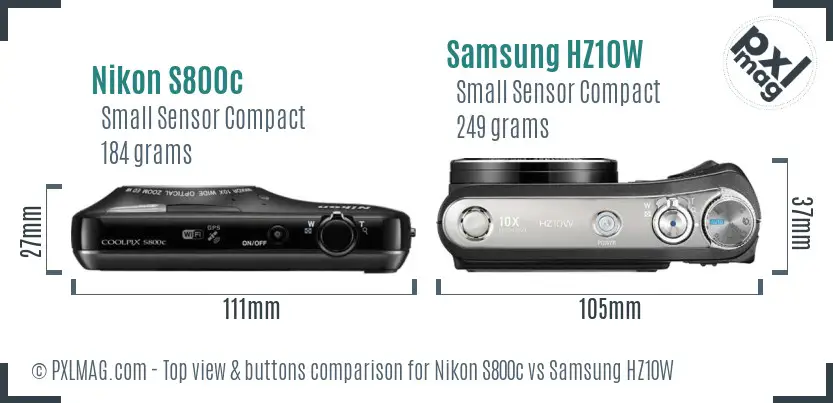 Nikon S800c vs Samsung HZ10W top view buttons comparison