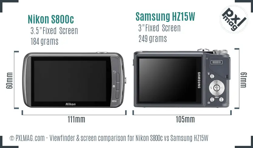 Nikon S800c vs Samsung HZ15W Screen and Viewfinder comparison