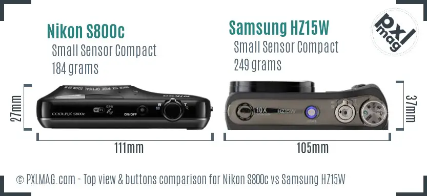 Nikon S800c vs Samsung HZ15W top view buttons comparison