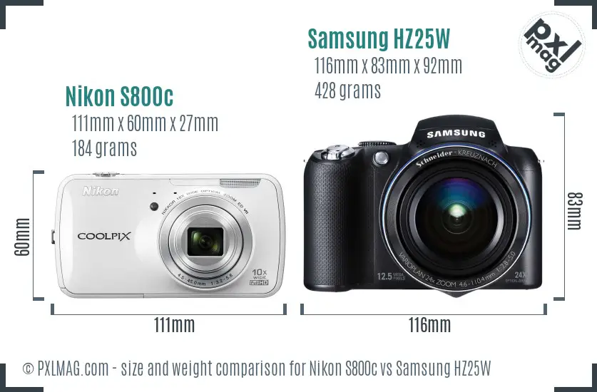 Nikon S800c vs Samsung HZ25W size comparison Nikon S800c vs Samsung HZ25W size comparison