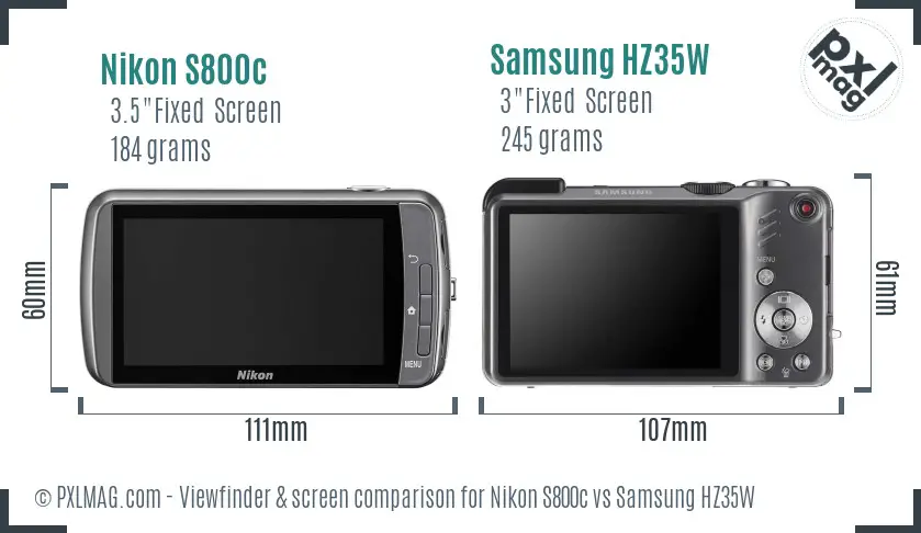 Nikon S800c vs Samsung HZ35W Screen and Viewfinder comparison
